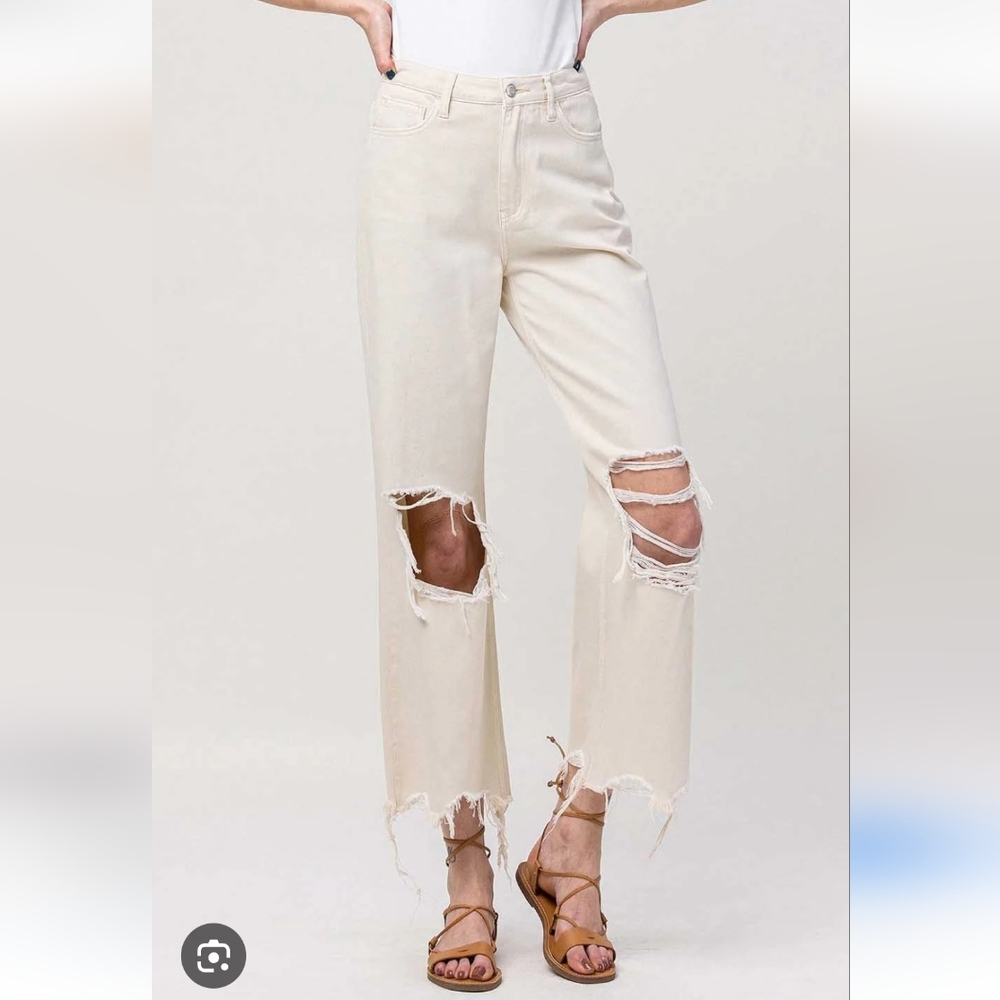Vervet Blushing High Rise 90's Vintage Crop Cream Distressed Jeans Sz 26